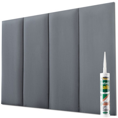 Set of 4 Padded Wall Panels With Adhesive Included (80x30cm) - Dark Grey Velvet upholstered wall panels - Wall Mounted Headboards