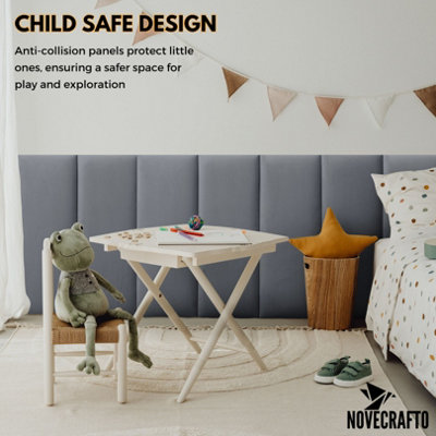 Set of 4 Padded Wall Panels With Adhesive Included (80x30cm) - Dark Grey Velvet upholstered wall panels - Wall Mounted Headboards - 6