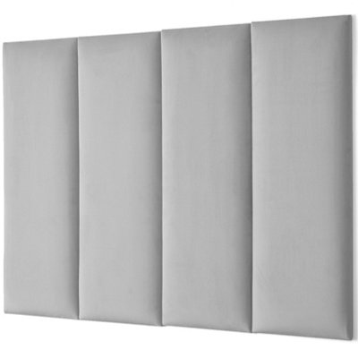 Set of 4 Padded Wall Panels With Adhesive Included (80x30cm) - Grey Velvet upholstered wall panels - Wall Mounted Headboards