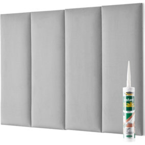 Set of 4 Padded Wall Panels With Adhesive Included (80x30cm) - Grey Velvet upholstered wall panels - Wall Mounted Headboards