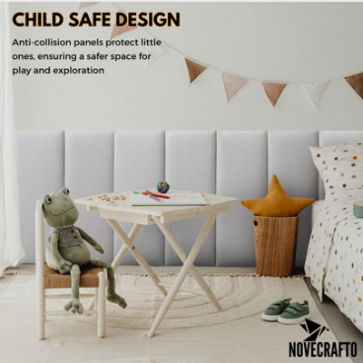 Set of 4 Padded Wall Panels With Adhesive Included (80x30cm) - Grey Velvet Upholstered Wall Panels - Wall Mounted Headboards - 6