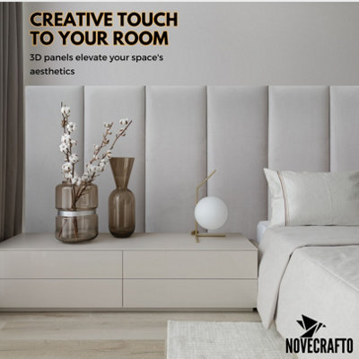 Set of 4 Padded Wall Panels With Adhesive Included (80x30cm) - Grey Velvet Upholstered Wall Panels - Wall Mounted Headboards - 7