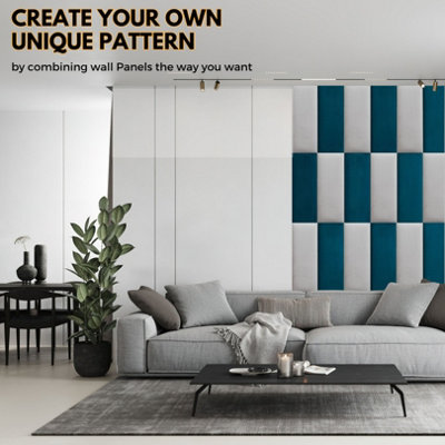Set of 4 Padded Wall Panels With Adhesive Included (80x30cm) - Grey Velvet Upholstered Wall Panels - Wall Mounted Headboards - 8