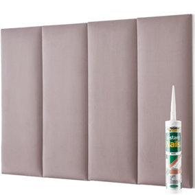 Set of 4 Padded Wall Panels With Adhesive Included (80x30cm) - Pink Velvet upholstered wall panels - Wall Mounted Headboards