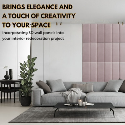 Set of 4 Padded Wall Panels With Adhesive Included (80x30cm) - Pink Velvet upholstered wall panels - Wall Mounted Headboards - 4