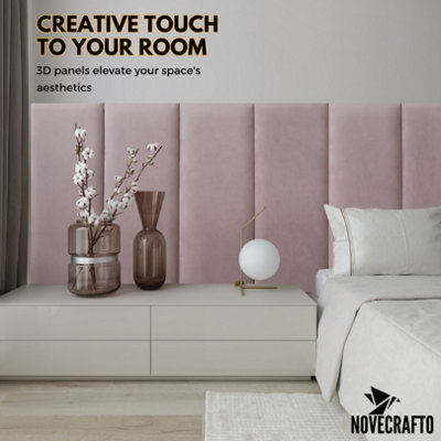 Set of 4 Padded Wall Panels With Adhesive Included (80x30cm) - Pink Velvet upholstered wall panels - Wall Mounted Headboards - 7