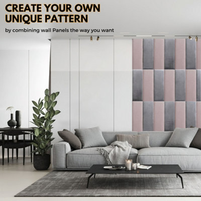 Set of 4 Padded Wall Panels With Adhesive Included (80x30cm) - Pink Velvet upholstered wall panels - Wall Mounted Headboards - 8