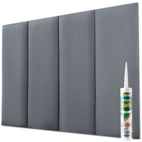 Set of 4 Padded Wall Panels With Adhesive Included (90x30cm) - Graphite Velvet upholstered wall panels - Wall Mounted Headboards