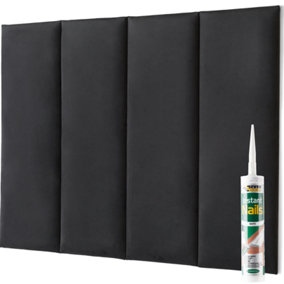 Set of 4 Padded Wall Panels With Adhesive Included (90x30cm) - Graphite Velvet upholstered wall panels - Wall Mounted Headboards