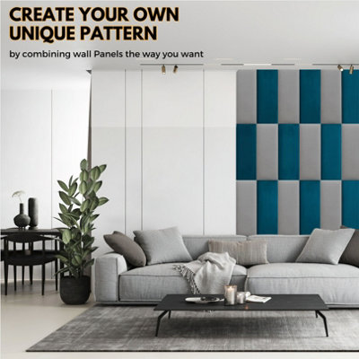 Set of 4 Padded Wall Panels With Adhesive Included (90x30cm) - Graphite Velvet upholstered wall panels - Wall Mounted Headboards - 8