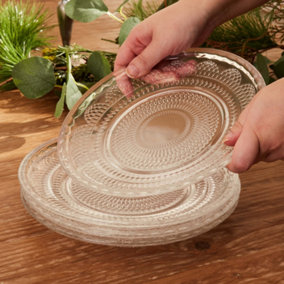Set of 4 Parisian Glass Tableware Dinner Side Plates Serving Dish Gift Idea