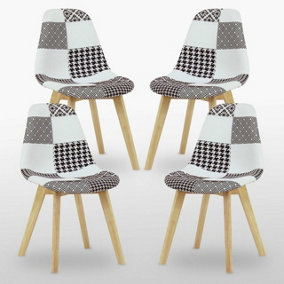 Set of 4 Patchwork Fabric Dining Chairs Upholstered Dining Room Chair, Black/White
