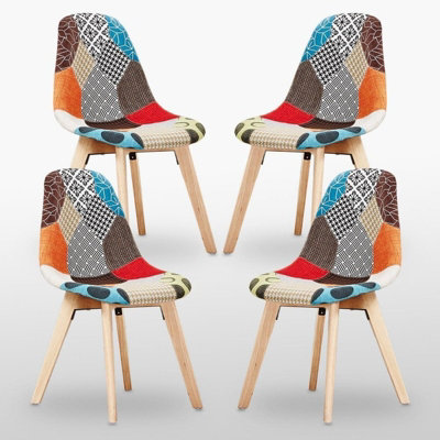 Set of 4 Patchwork Fabric Dining Chairs Upholstered Dining Room Chair Multicolour