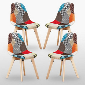 Set of 4 Patchwork Fabric Dining Chairs Upholstered Dining Room Chair Multicolour