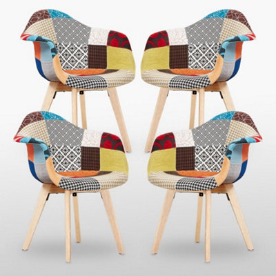 Set of 4 Patchwork Tub Fabric Dining Chairs Upholstered Dining ArmChair Multicolour