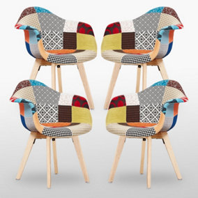 Set of 4 Patchwork Tub Fabric Dining Chairs Upholstered Dining ArmChair Multicolour