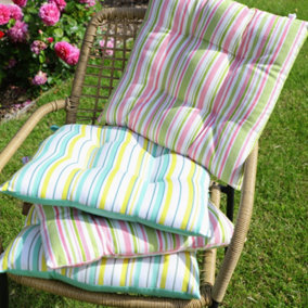 Set of 4 Patterdale Plaid & Citrus Stripe Garden Seat Pads with Ties 40cm L x 40cm W