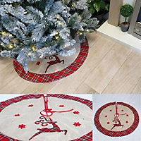 Set of 4 pcs Christmas Tree Skirt Snowflakes Printed Pattern Burlap Hessian Linen Xmas Tree Base Cover Floor Mat Holiday Home