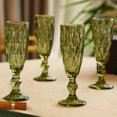 Set of 4 Pear Green Strasbourg Flute Christmas Drinking Champagne Glasses