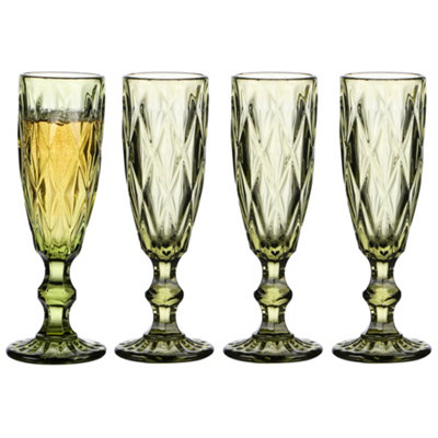 Set of 4 Pear Green Strasbourg Flute Christmas Drinking Champagne Glasses