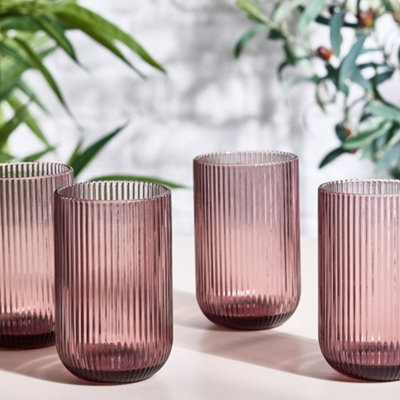 Set of 4 Pink Ribbed Tall Tumbler Whisky Glasses Wedding Decorations Ideas