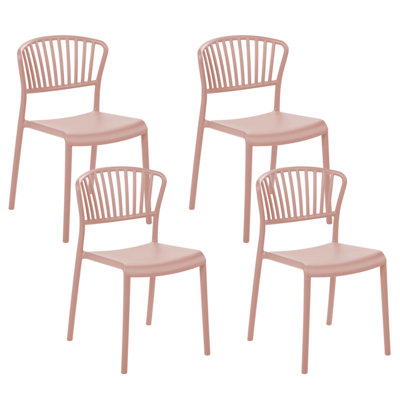 Set of 4 Plastic Dining Chairs Pink GELA
