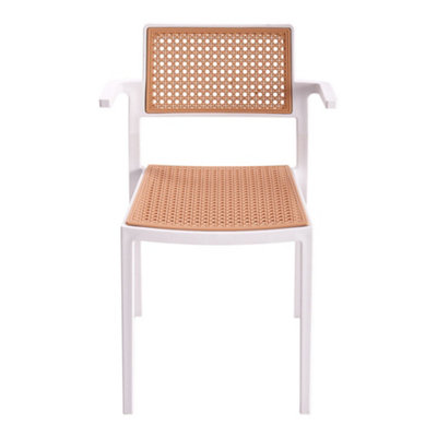 Set of 4 Pseudo-rattan PP Stackable Dining Chair with Armrest in White