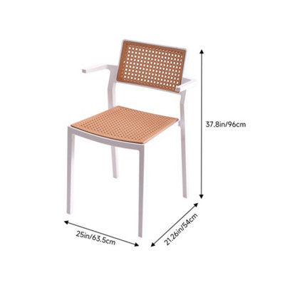Set of 4 Pseudo-rattan PP Stackable Dining Chair with Armrest in White