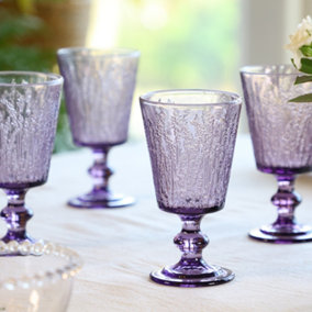 Set of 4 Purple Lavender Drinking Wine Glass Goblets