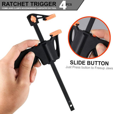 Set of 4 Ratchet Trigger Speed G Clamps 103mm Jaws Quick Release Heavy ...