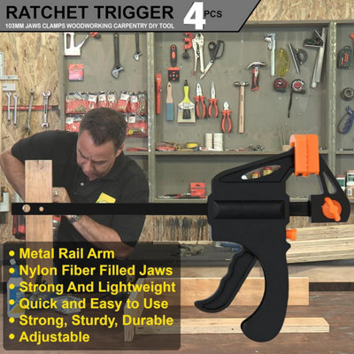 Set of 4 Ratchet Trigger Speed G Clamps 103mm Jaws Quick Release Heavy ...