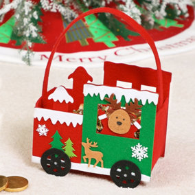Set of 4 Red Felt Reindeer Train Christmas Gift Bags