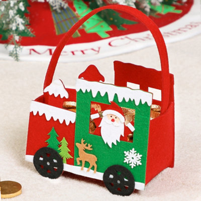 Set of 4 Red Felt Santa Train Christmas Gift Bags