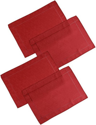 Set Of 4 Red Polyester Placemats Dining Table Mats Wedding Hotel Linen Dinner Party