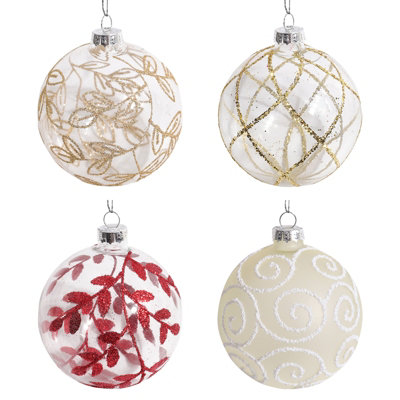 Set of 4 Red Snowflakes Ball Christmas Decoration Set Xmas Ornament 10 cm