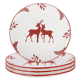 Set of 4 Red Stag Christmas Dinnerware Dinner Plates