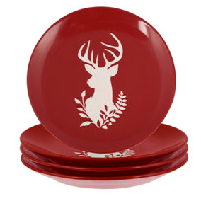 Set of 4 Red Stag Design Christmas Dinnerware Side Plates