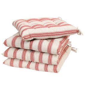 Set of 4 Red Striped Indoor Dining Chair Seat Pad Cushions