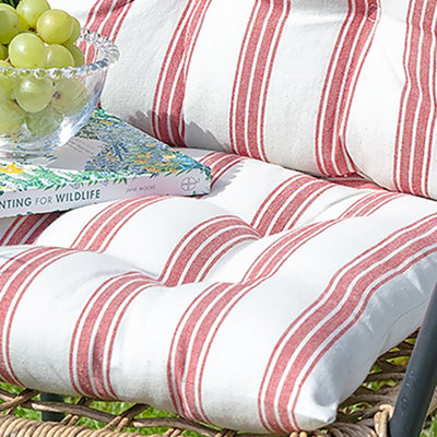 Set of 4 Red Striped Outdoor Garden Chair Seat Pad Cushions