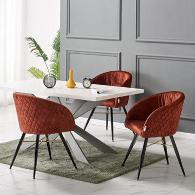 Set of 4 Red Vittorio Velvet Dining Chairs Upholstered Chairs for Dining Room Armchair