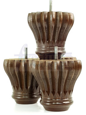 SET OF 4 REPLACEMENT FURNITURE BUN FEET ANTIQUE BROWN TURNED WOODEN LEGS 110mm HIGH M10 (10mm)