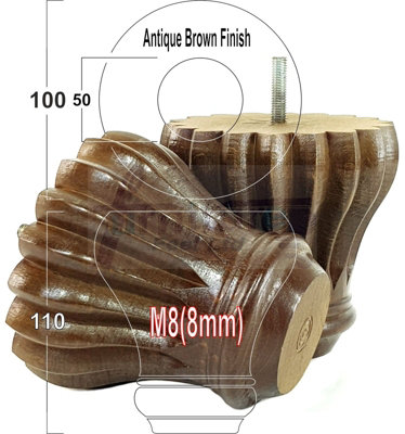 SET OF 4 REPLACEMENT FURNITURE BUN FEET ANTIQUE BROWN TURNED WOODEN