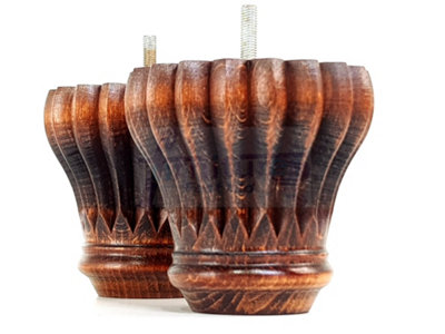 SET OF 4 REPLACEMENT FURNITURE BUN FEET ANTIQUE MAHOGANY WASH TURNED