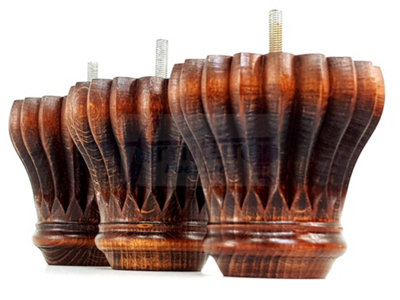 SET OF 4 REPLACEMENT FURNITURE BUN FEET ANTIQUE MAHOGANY WASH TURNED