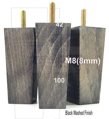 SET OF 4 REPLACEMENT FURNITURE BUN FEET BLACK WASHED TURNED WOOD LEGS