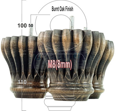 SET OF 4 REPLACEMENT FURNITURE BUN FEET BURNT OAK WASH TURNED WOODEN