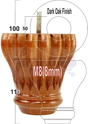 SET OF 4 REPLACEMENT FURNITURE BUN FEET DARK OAK TURNED WOODEN LEGS