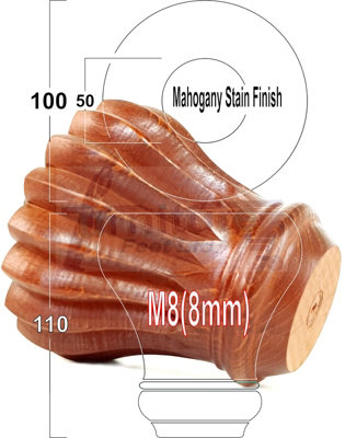 SET OF 4 REPLACEMENT FURNITURE BUN FEET MAHOGANY STAIN TURNED WOODEN LEGS 110mm HIGH M8 (8mm)