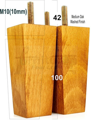 SET OF 4 REPLACEMENT FURNITURE BUN FEET MEDIUM OAK WASH TURNED WOOD LEGS 100mm HIGH SETTEE