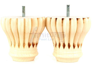 SET OF 4 REPLACEMENT FURNITURE BUN FEET NATURAL TURNED WOODEN LEGS 110mm HIGH M10 (10mm)